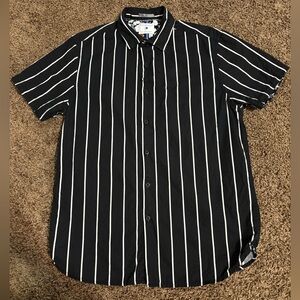 Denim & Flower Button Up Shirt Men's Medium Black White Striped Casual